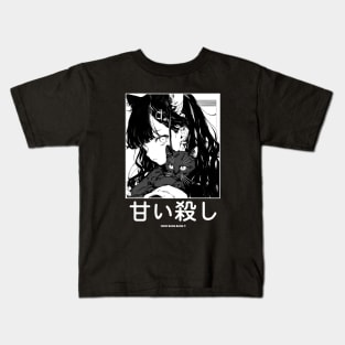 Stylish Anime Neko Girl Manga Aesthetic Streetwear Black and White Kids T-Shirt